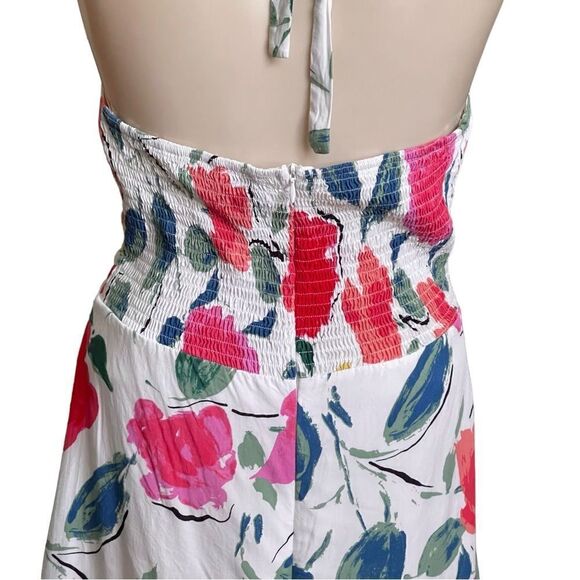 Princess Polly Elaine Floral Tie Halter Top Ruched Smocked Waist Mini Dress - Picture 11 of 16